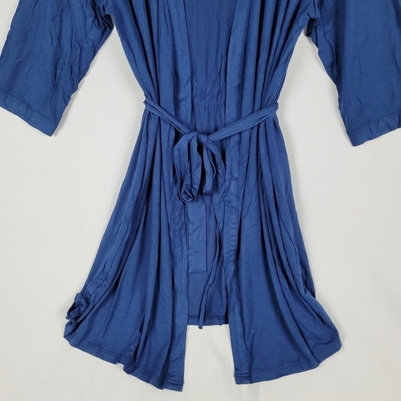 Samring Women's Robe Kimono Soft Bamboo Sleepwear Short Knit Bathrobe Blue Sz L - Picture 3 of 9